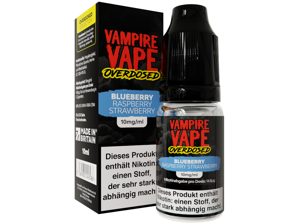 Vampire Vape - Overdosed - Nikotinsalz Liquid - Blueberry Raspberry Strawberry
